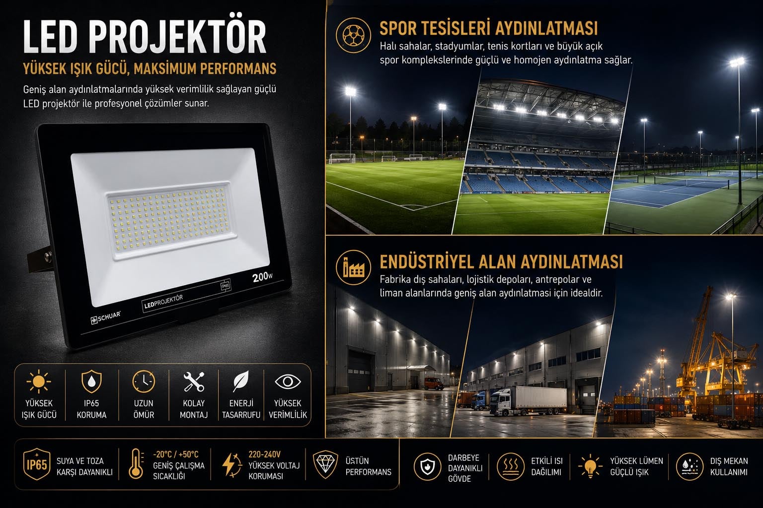 200 Watt Schuar Eco Slim Beyaz Işık LED Projektör SCHUARY-SC-1721-B