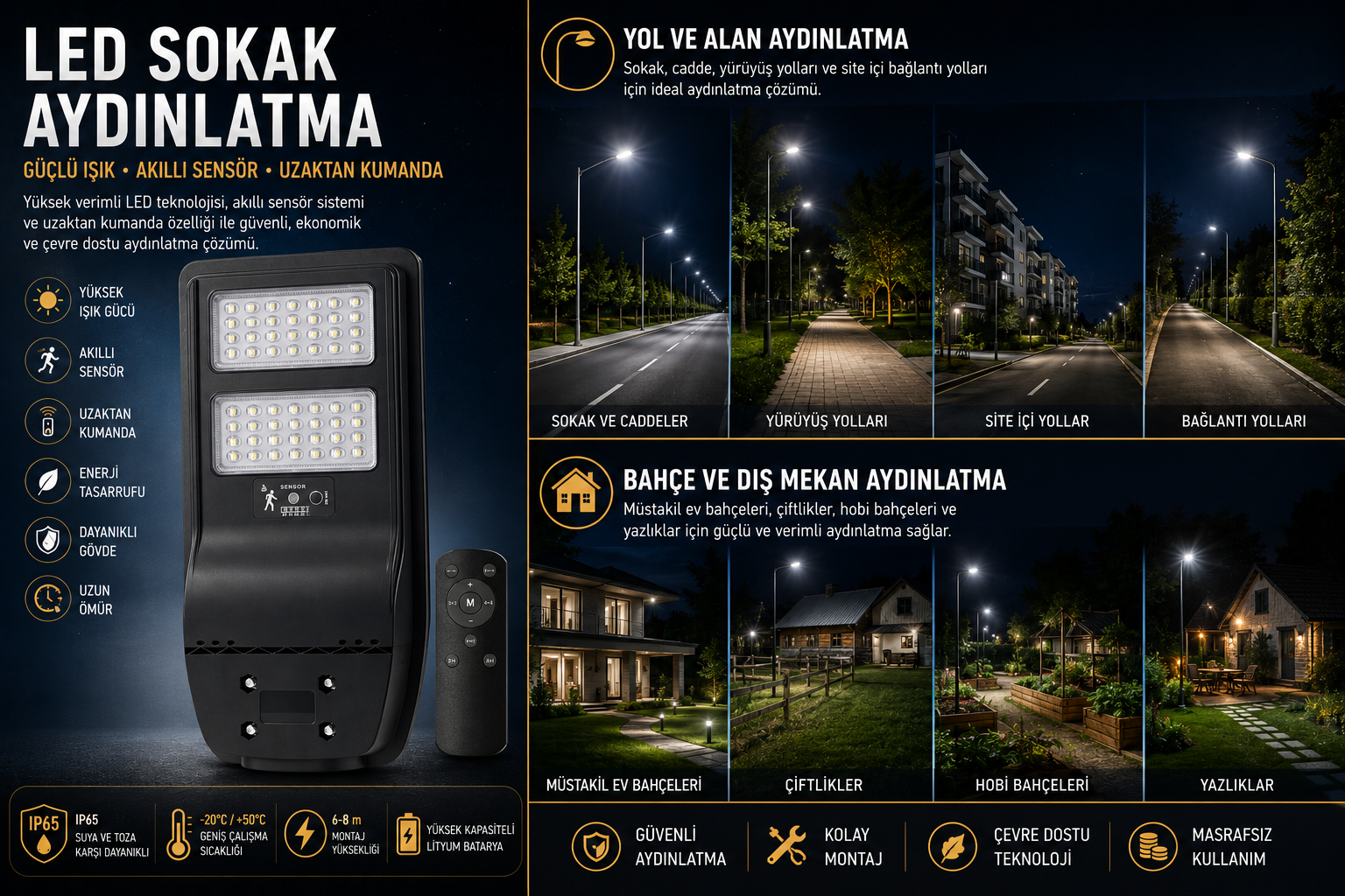 Schuar 200W Solar Sokak Armatürü Sensörlü Kumandalı SC-1723-B