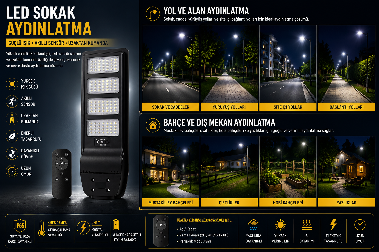 400 Watt Schuar Solar Sokak Kumandalı Armatür SCHUARY-SC-1743-B