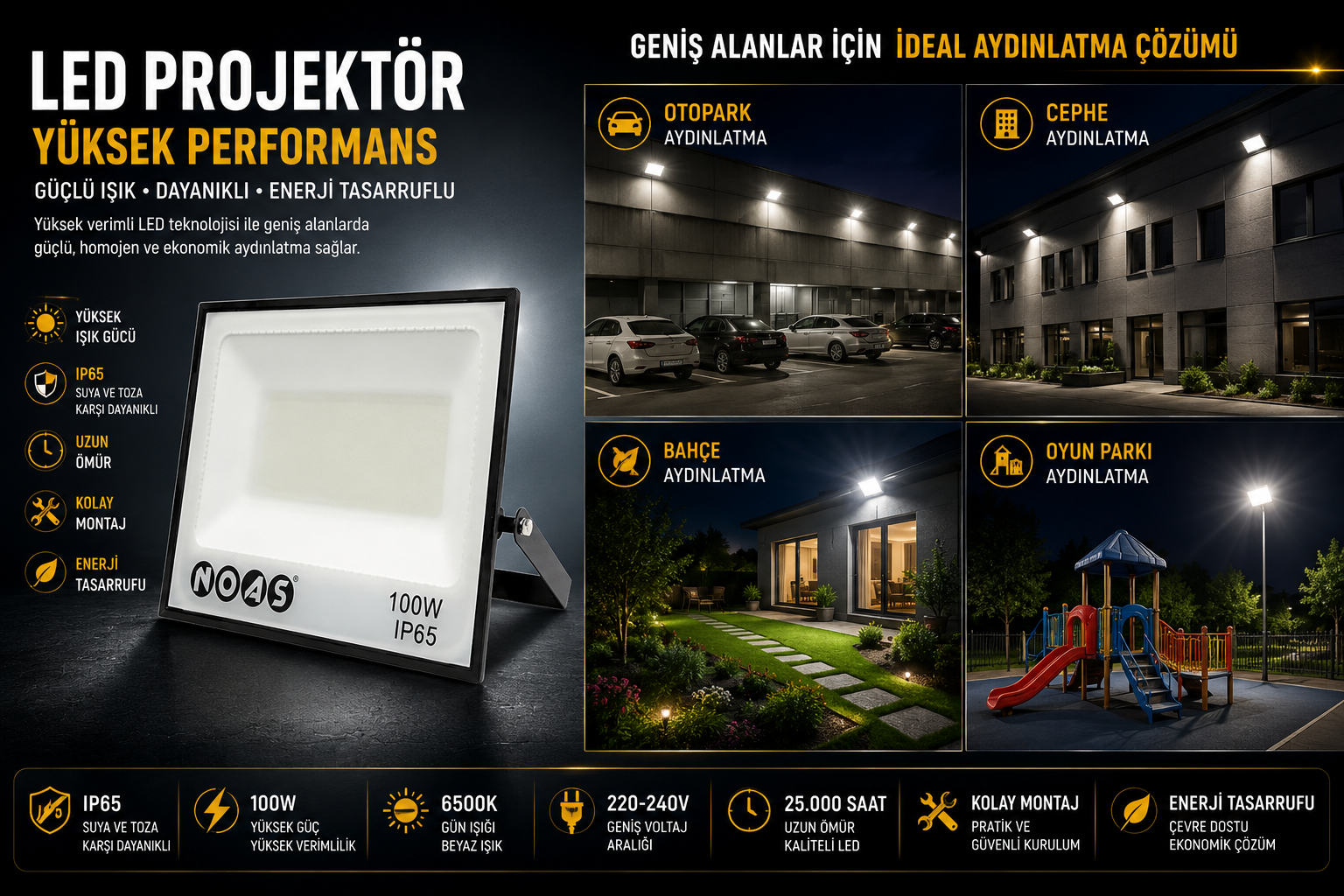 100 Watt Noas Günışığı LED Projektör NOAS-YL70-0101