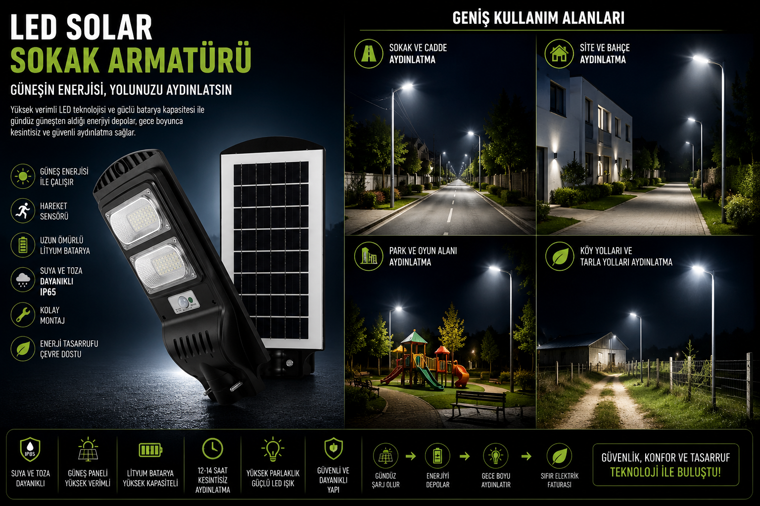 Noas 60W 6500K Beyaz Işık SMD Led Solar Sokak Armatürü YL73 0060 S