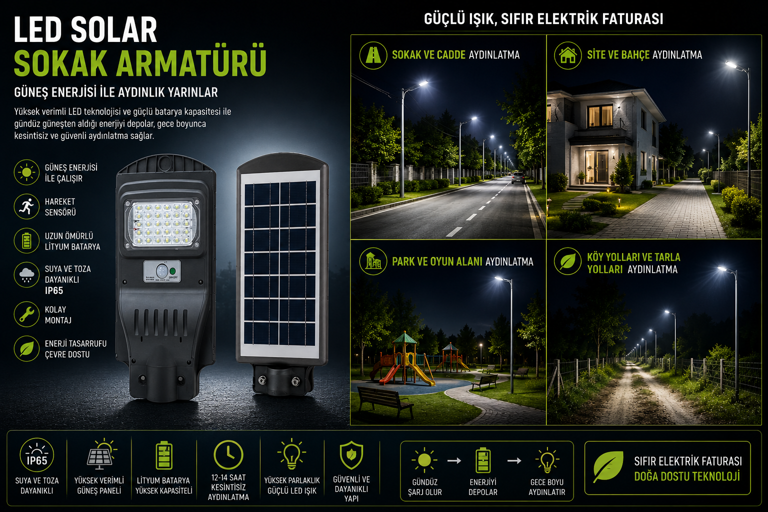 30 Watt Fotoselli Sensörlü Solar Led Sokak Aydınlatma Helios HS 3800