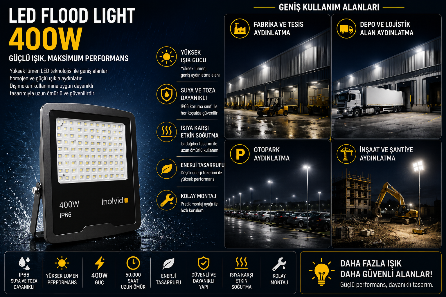 İNOLED 400W LED PROJEKTÖR BEYAZ IŞIK 7240-01