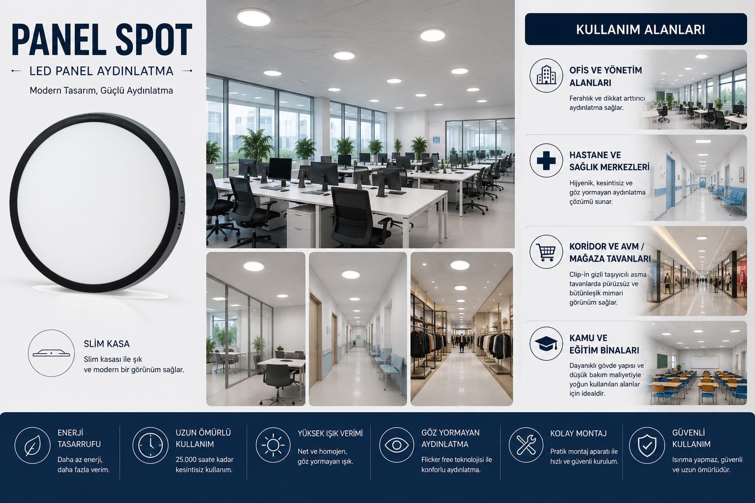 24 WATT NOAS SIVA ÜSTÜ YUVARLAK SİYAH KASA PANEL LED SPOT GÜNIŞIĞI NOAS-YL14-2401-S