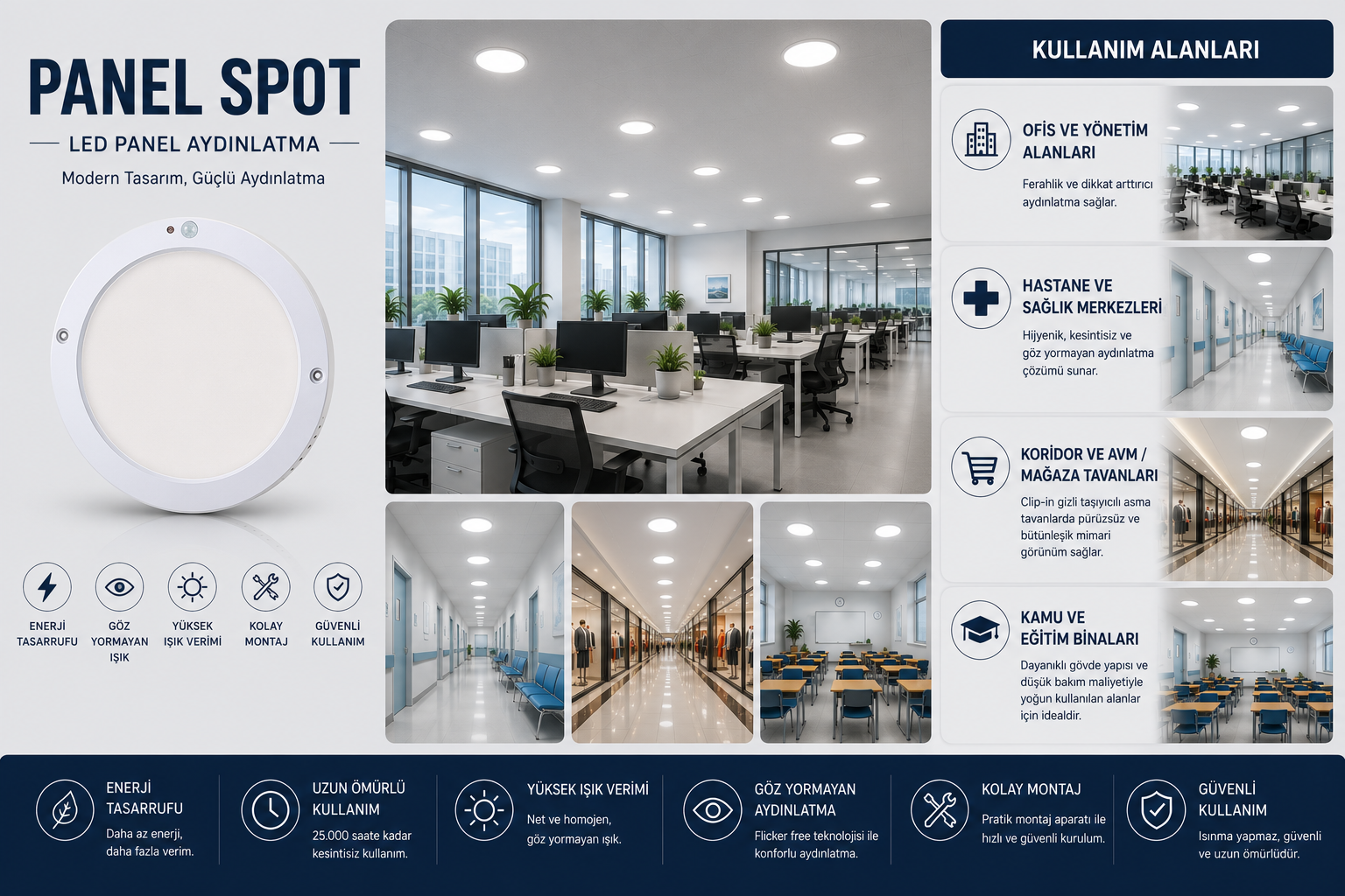 Noas Sensörlü 18 Watt Sıva Üstü Led Panel Armatür Beyaz Işık