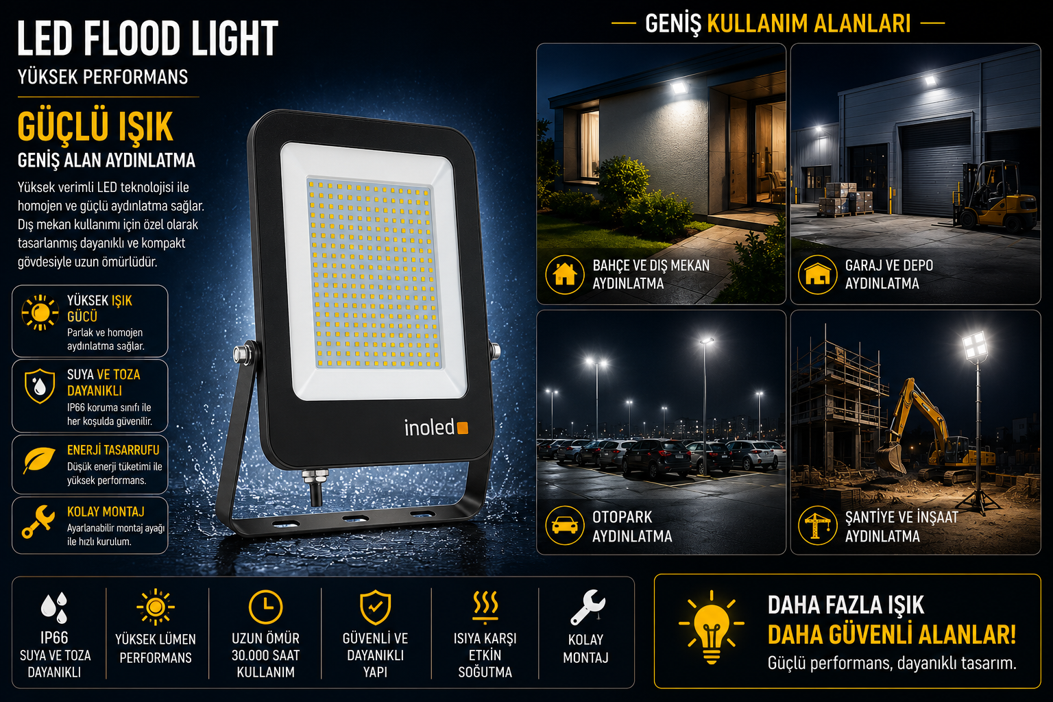 İNOLED 100W LED Projektör Beyaz Işık 7210-01