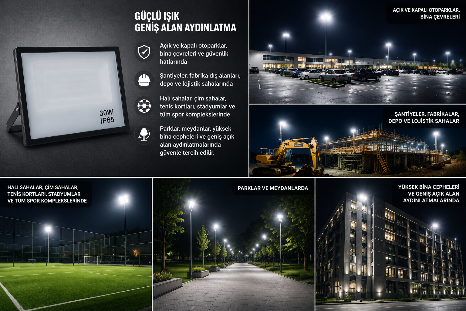 Noas 30W LED Projektör 2700 Lümen 6500K Beyaz Işık IP65
