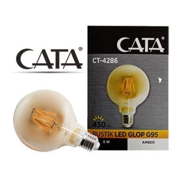 Cata 6 Watt E27 Duy Amber Işık 1800 Kelvin G95 Glop Rustik Led Ampul