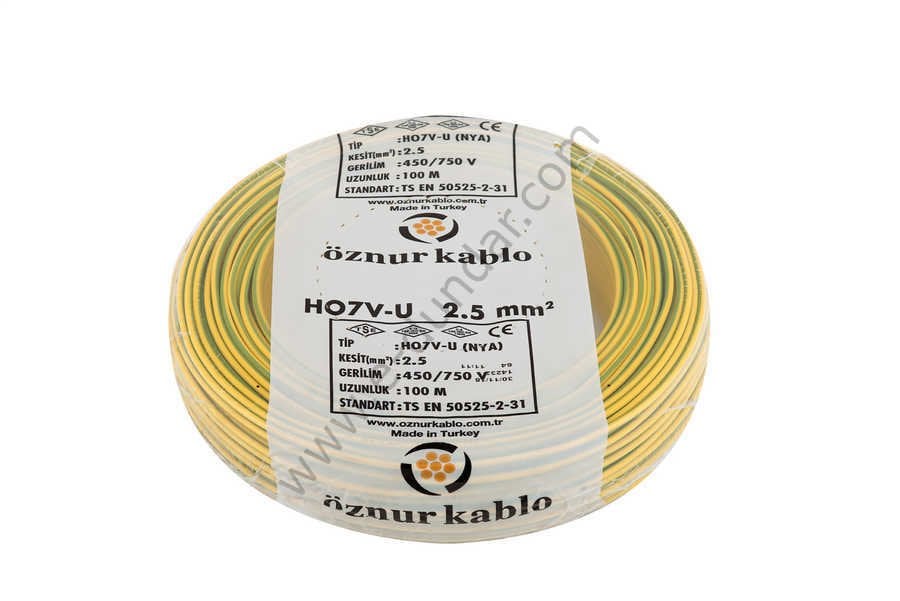 NYA 2.5 mm Öznur Kablo Sarı-Yeşil 100 Metre H07V-U, H07V-R