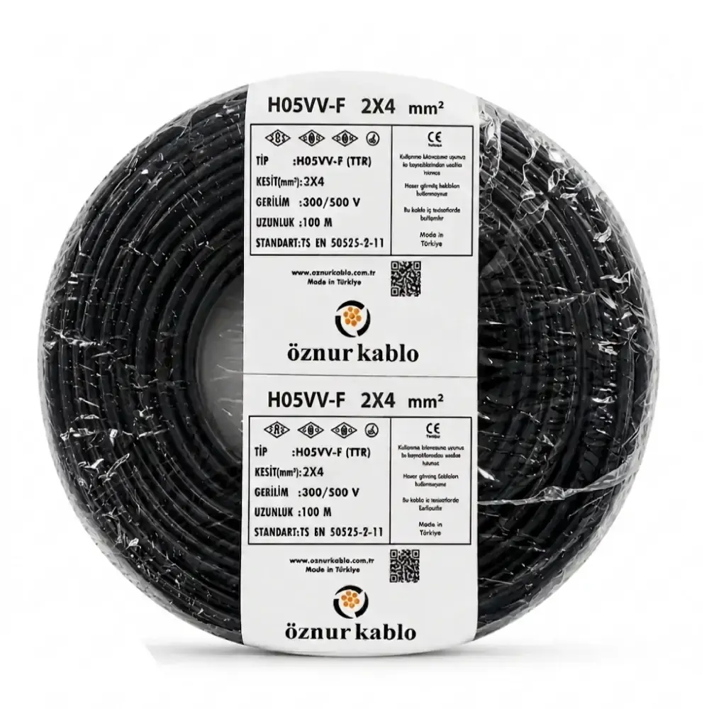 TTR 2x4 Öznur Kablo Siyah 100 Metre H05VV-F