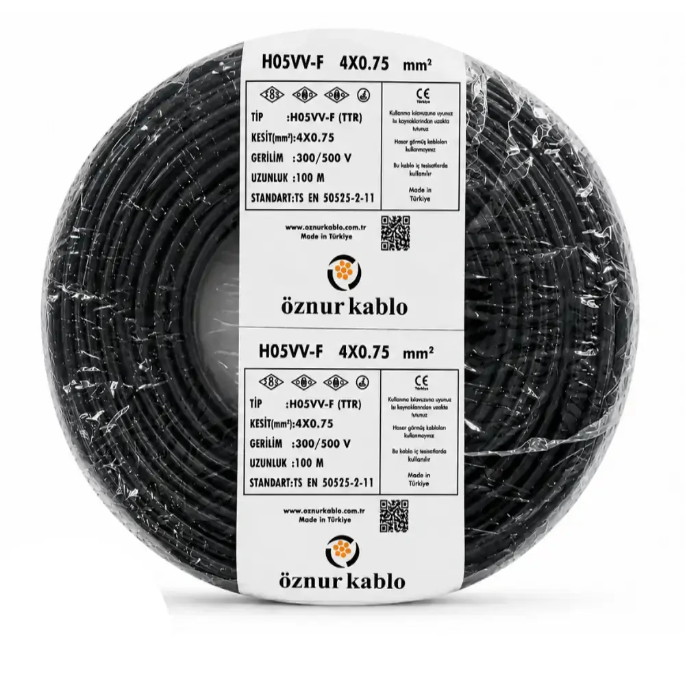 TTR 4x0.75 Öznur Kablo Siyah 100 Metre H05VV-F