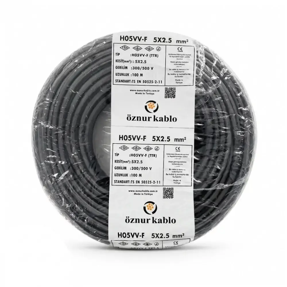 TTR 5x2,5 Öznur Kablo Siyah 100 Metre H05VV-F