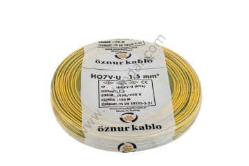 NYA 1.5 mm Öznur Kablo Sarı-Yeşil 100 Metre H07V-U, H07V-R