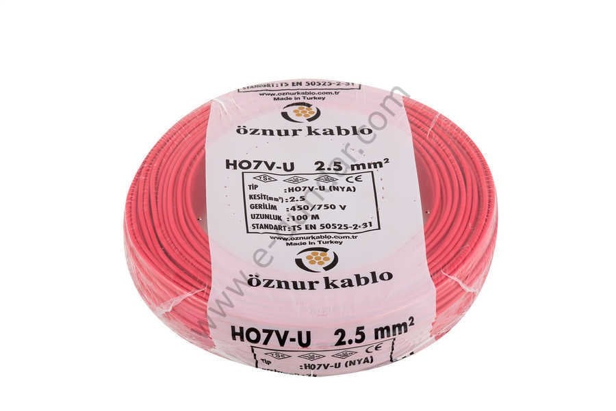 NYA 2.5 mm Öznur Kablo Kırmızı 100 Metre H07V-U, H07V-R