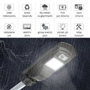 30 Watt Fotoselli Sensörlü Solar Led Sokak Aydınlatma Helios HS 3800