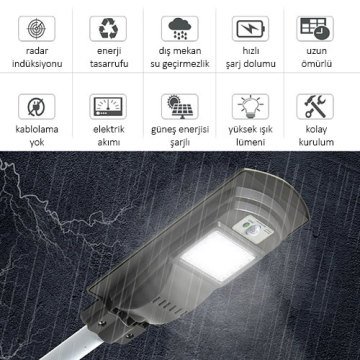 Helios 30 Watt Fotoselli Sensörlü Solar Led Sokak Aydınlatma Beyaz Işık 6500 Kelvin 3000 Lümen HELI-HS3800
