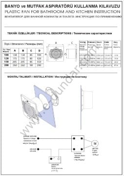 Mutlusan 200 mm Wc-Banyo Fanı Sessiz 200 m3