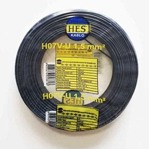 NYA 1.5 mm Hes Kablo Siyah 100 Metre H07V-U, H07V-R