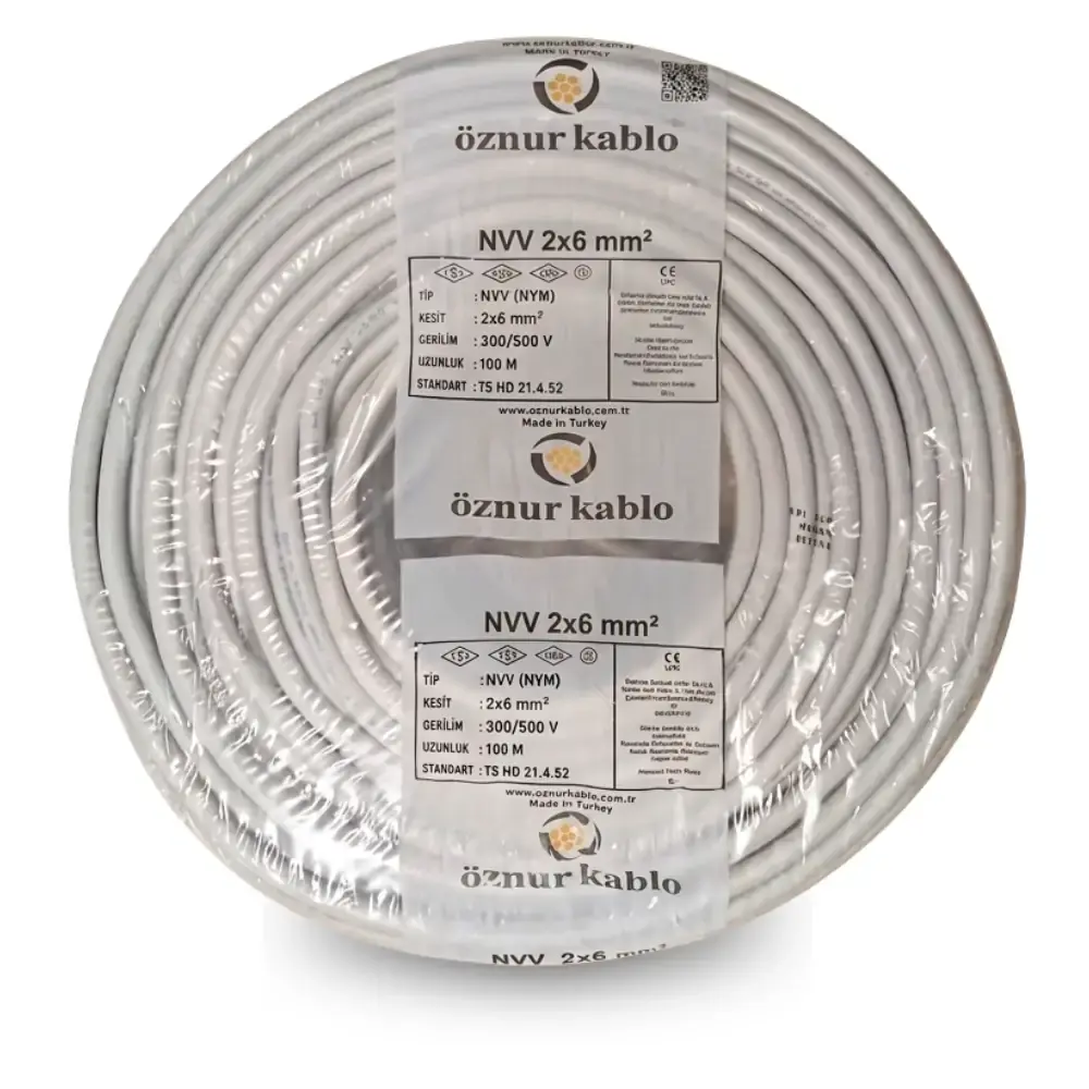 NYM 2x6 Öznur Kablo Antigron 100 Metre 05VV-U, 05VV-R