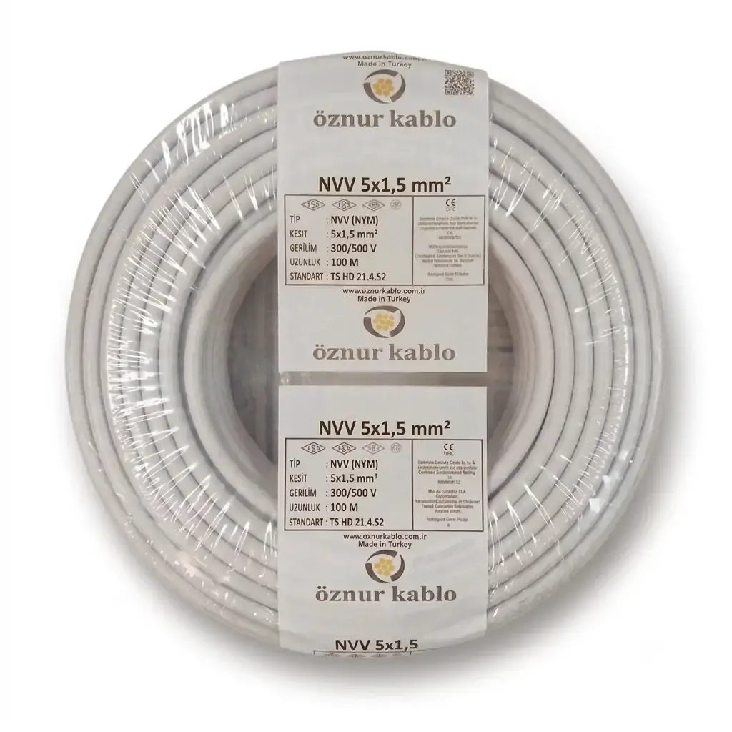NYM 5x1,5 Öznur Kablo Antigron 100 Metre 05VV-U, 05VV-R