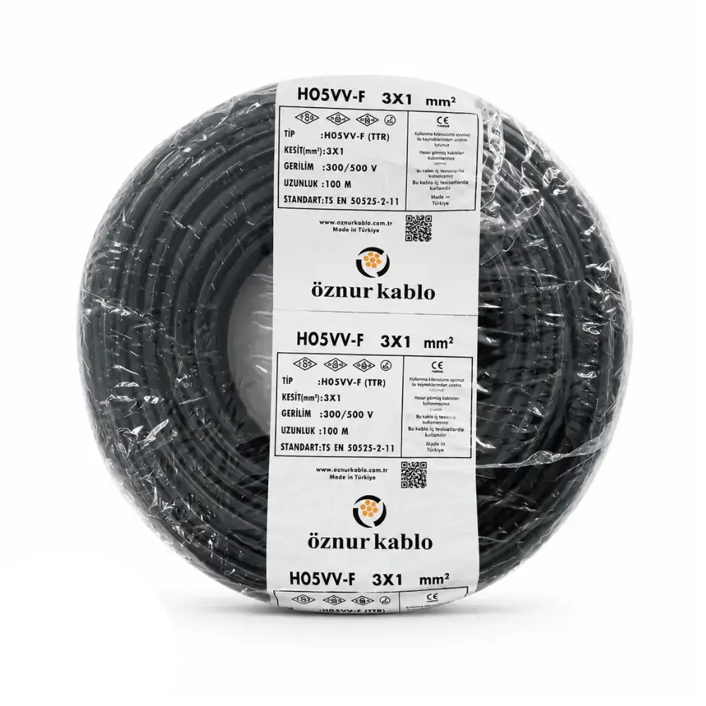TTR 3x1 Öznur Kablo Siyah 100 Metre H05VV-F
