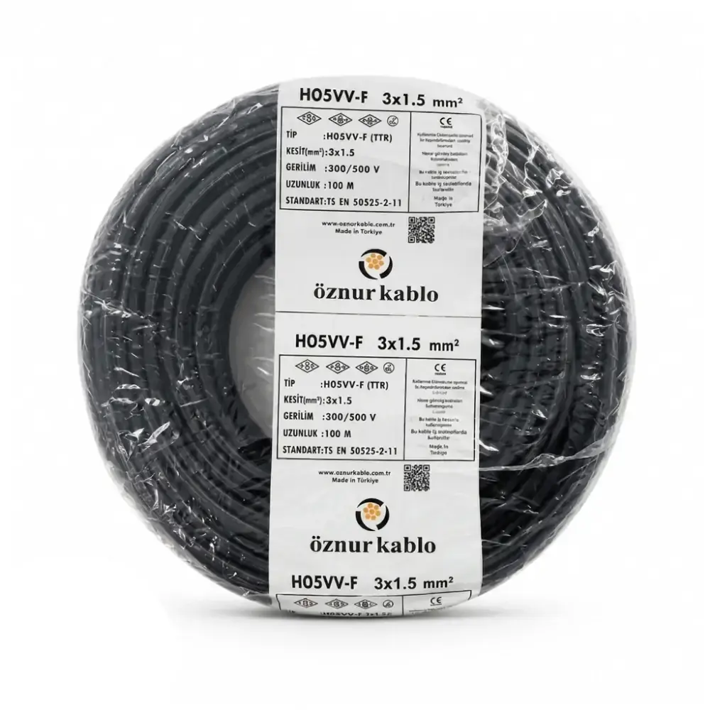 TTR 3x1.5 Öznur Kablo Siyah 100 Metre H05VV-F