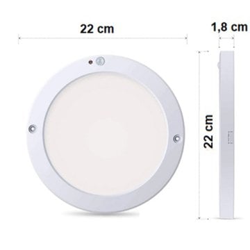 Cata 20 Watt Sensörlü Sıva Üstü Sensörlü Yuvarlak Panel  Beyaz Işık 6500 Kelvin 1500 Lümen